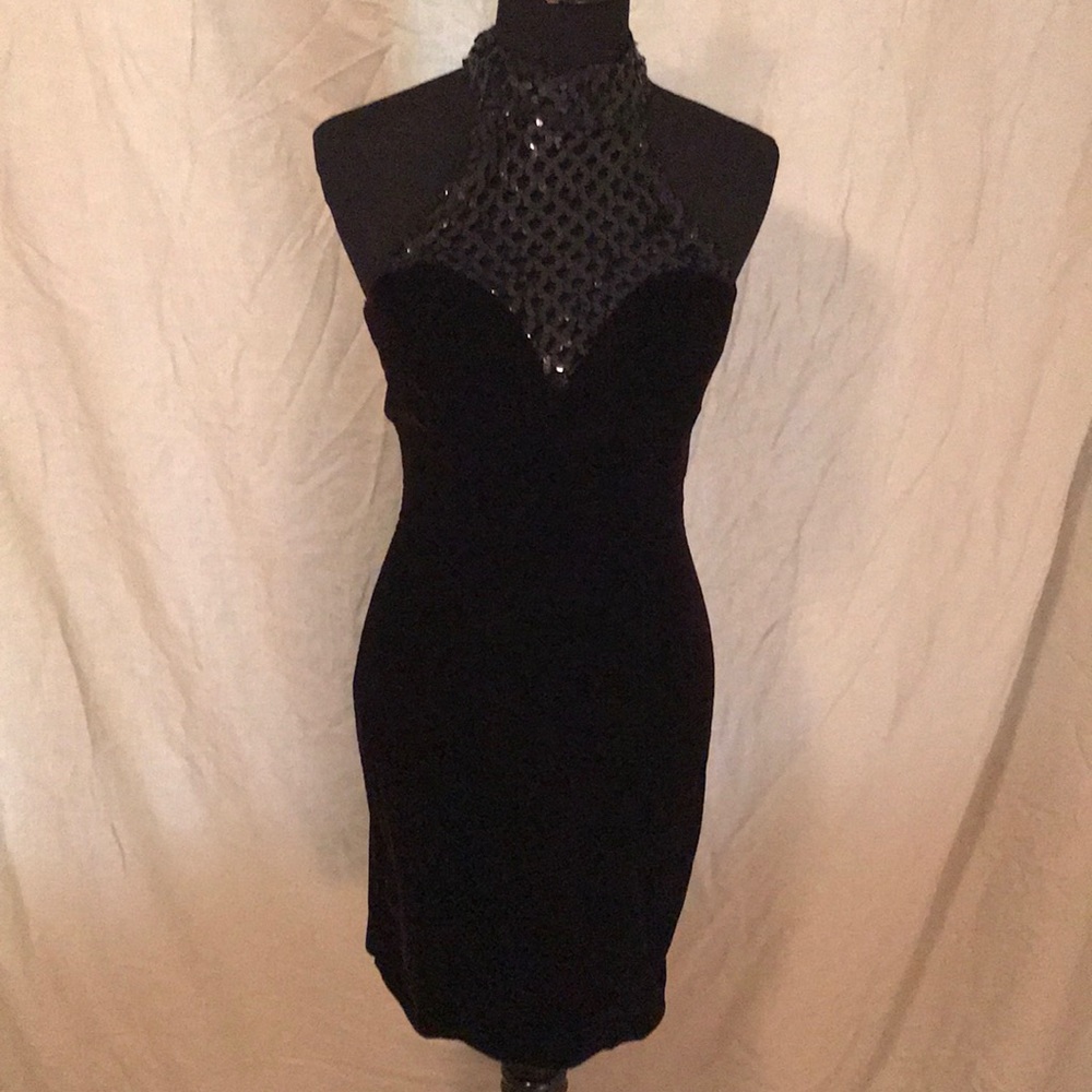 Velvet , black sequined cocktail dress